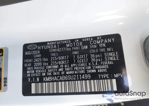 2025 Hyundai Kona Se из США, поврежденный, VIN KM8HACAB6SU211499